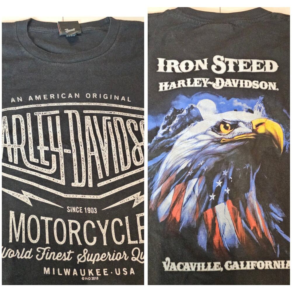 Harley Davidson Hardcore Iron Steed Vacaville California Black T-shirt XXL 3906